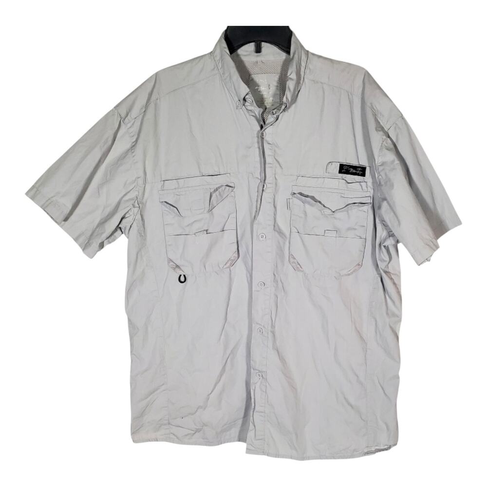 Black Tip Big Catch Gray Fishing Shirt Men’s Large Pockets Gear Loops Chest 24”